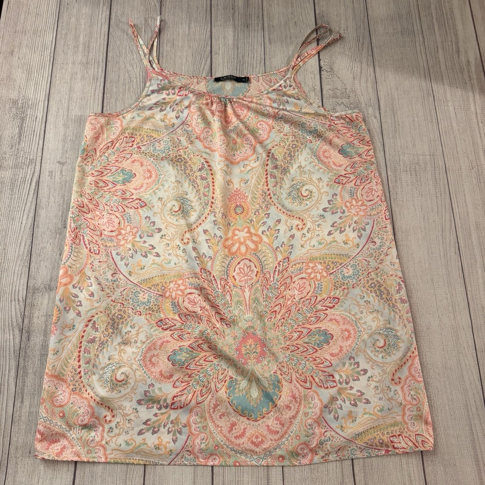 Lauren Ralph Lauren Sleepwear Paisley Satin Cami Nightgown XL Strappy Lingerie - Picture 1 of 8